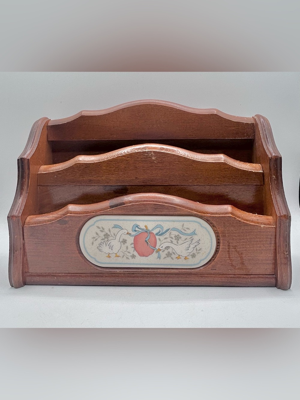 Vintage International Marmalade Blue Ribbon Geese Wooden Mail Holder Organizer